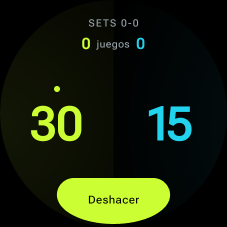 Marcador de Point Counter en un reloj, con 30 a 15 en el juego